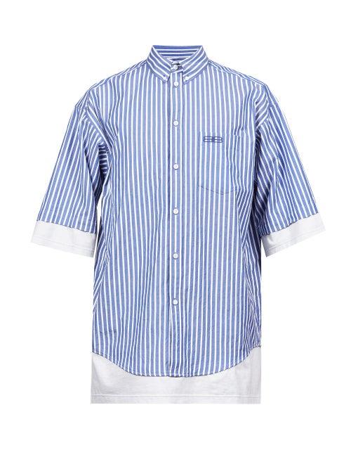 Balenciaga - Logo-embroidered Striped Poplin Shirt - Mens - Blue White