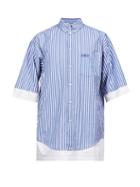Balenciaga - Logo-embroidered Striped Poplin Shirt - Mens - Blue White