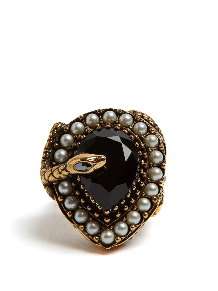 Alexander Mcqueen Snake Stone And Pearl-embellished Ring