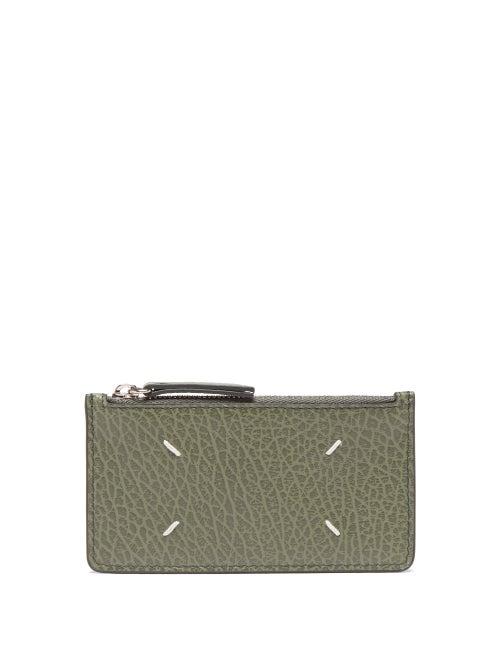 Maison Margiela - Four-stitches Zipped Leather Cardholder - Womens - Khaki