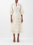 Zimmermann - Lyre Crochet-embellished Tiered Ramie-voile Dress - Womens - Cream