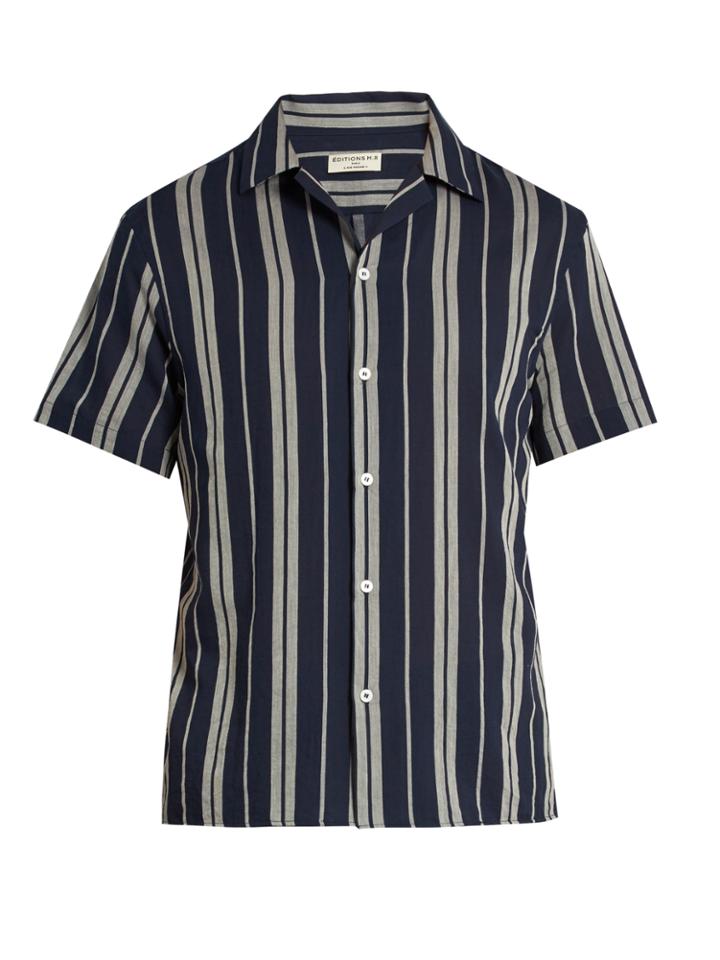 Éditions M.r Multi-striped Short-sleeved Cotton Shirt