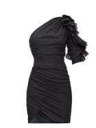Matchesfashion.com Alexandre Vauthier - Gathered One-shoulder Swiss-dot Mini Dress - Womens - Black