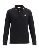 Matchesfashion.com Moncler - Logo Cotton-piqu Long-sleeved Polo Shirt - Mens - Black