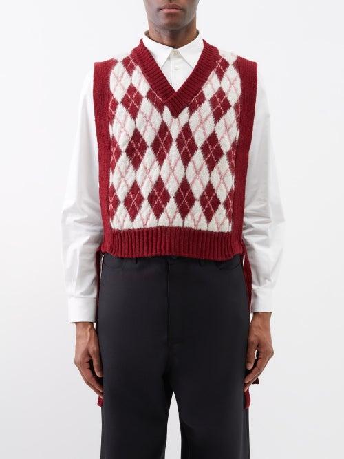 S.s. Daley - Ferrar Diamond-intarsia Wool-blend Sweater Vest - Mens - Burgundy White