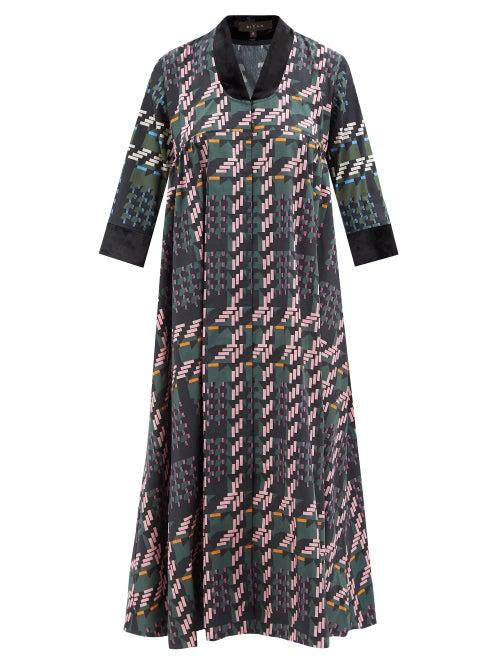 Biyan - Leighton Geometric-print Cotton-blend Midi Dress - Womens - Green Multi