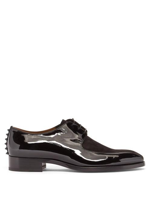 Christian Louboutin - Marco Spike-embellished Patent-leather Derby Shoes - Mens - Black