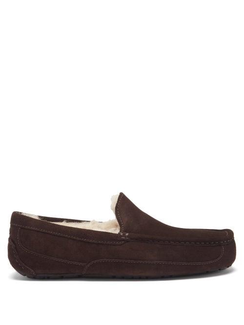 Ugg - Ascot Suede Shearling Slippers - Mens - Dark Brown