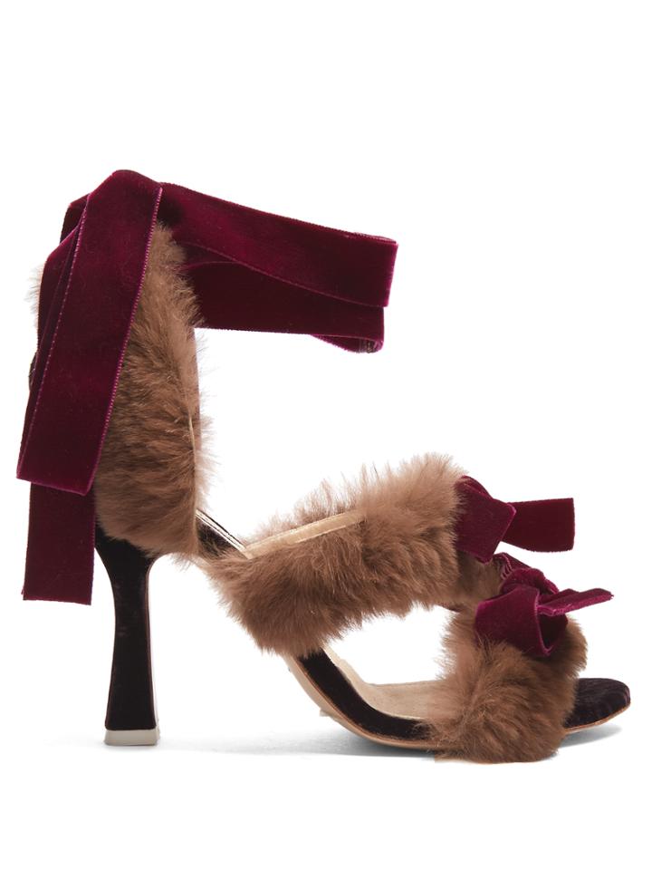 Attico Diletta Velvet-bow And Fur Sandals