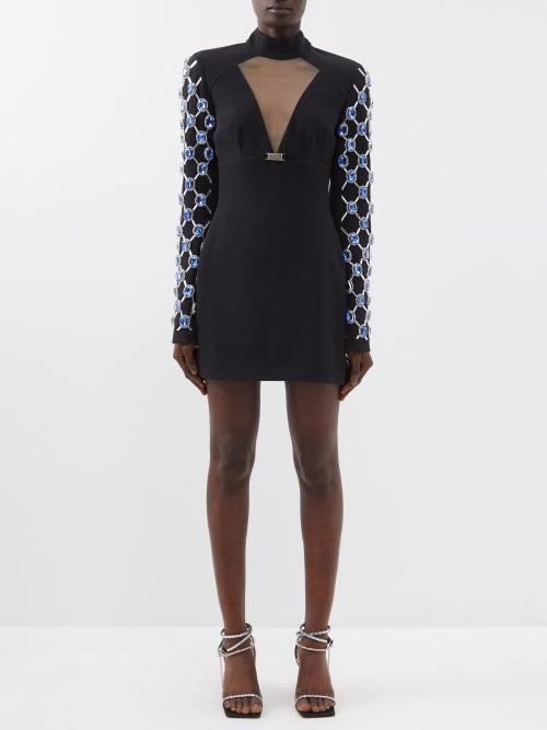 David Koma - Jewelled-sleeve Crepe Mini Dress - Womens - Black Silver
