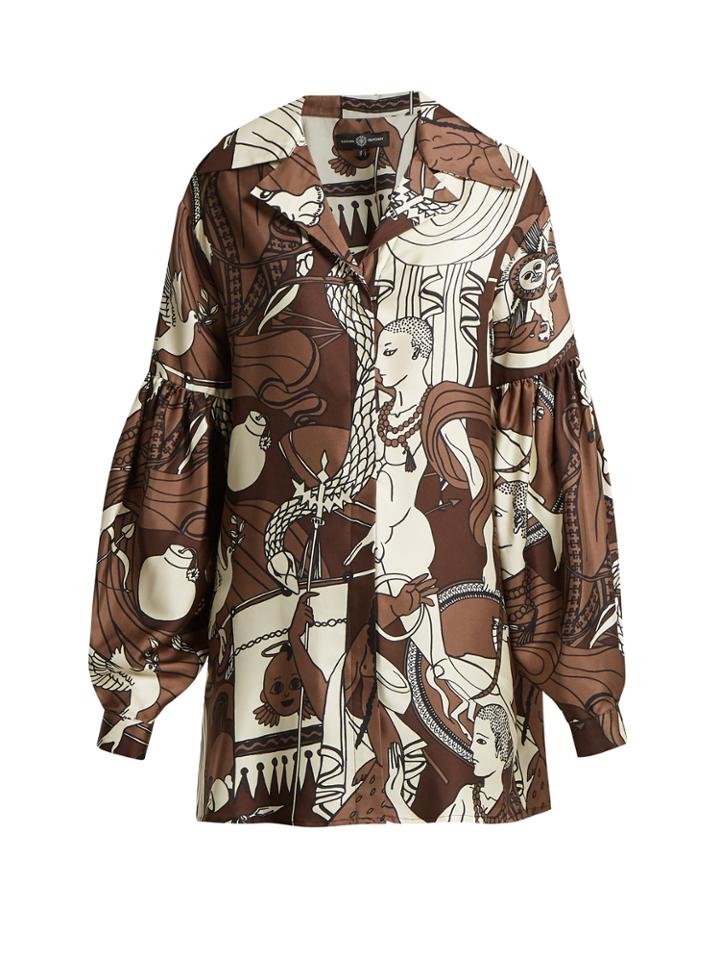 Edward Crutchley Balloon-sleeved Printed Silk Shirt