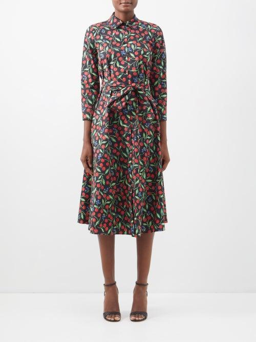Carolina Herrera - Cherry-print Cotton-blend Poplin Shirt Dress - Womens - Black Multi