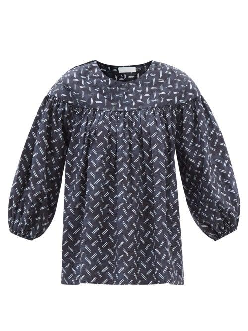 Merlette - Ameland Batik-print Cotton-poplin Blouse - Womens - Navy Print