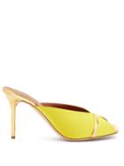 Matchesfashion.com Malone Souliers - Lucia Square-toe Satin And Metallic-leather Mules - Womens - Yellow