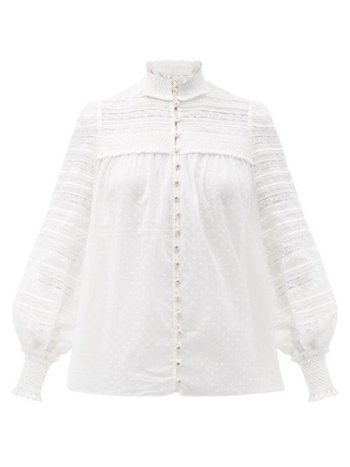 Matchesfashion.com Zimmermann - Candescent Polka-dot Cotton-voile Blouse - Womens - White
