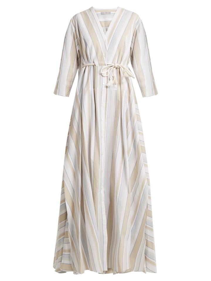 Palmer/harding Striped Drawstring-waist Cotton-blend Maxi Dress