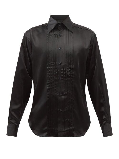 Tom Ford - Pintucked Satin Shirt - Mens - Black