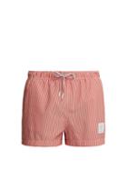 Matchesfashion.com Thom Browne - Striped Seersucker Swim Shorts - Mens - Red