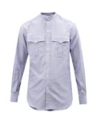 Sbline - Safari Stand-collar Cotton-poplin Shirt - Mens - Blue