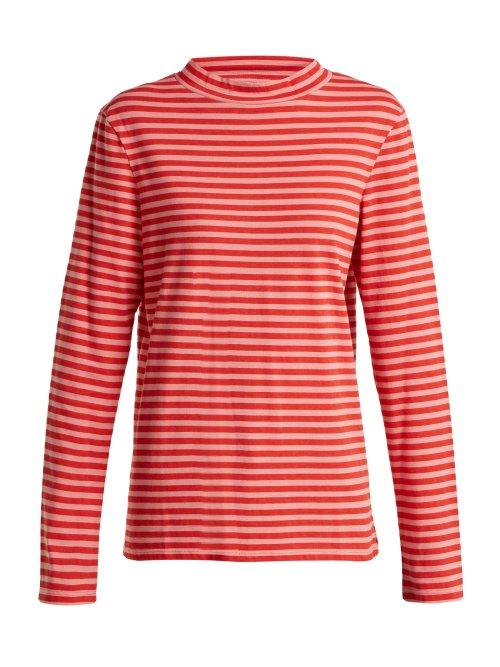 Matchesfashion.com M.i.h Jeans - Emile High Neck Striped Cotton Top - Womens - Red Stripe