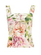 Matchesfashion.com Dolce & Gabbana - Gathered Peony-print Silk-organza Top - Womens - Pink Print