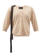 Matchesfashion.com Simone Rocha - Grosgrain-bow V-neck Wool Cardigan - Womens - Light Beige