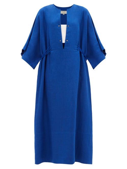 Ladies Beachwear Zeus + Dione - Thebes Linen Maxi Kaftan Dress - Womens - Blue