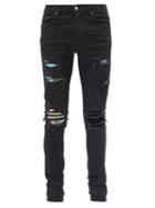 Matchesfashion.com Amiri - Printed-patch Distressed Slim-leg Jeans - Mens - Black