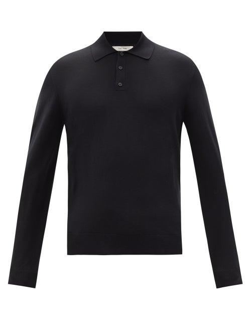 Matchesfashion.com The Row - Diego Merino-wool Long-sleeved Polo Shirt - Mens - Black