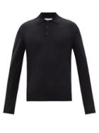 Matchesfashion.com The Row - Diego Merino-wool Long-sleeved Polo Shirt - Mens - Black