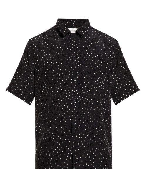 Matchesfashion.com Saint Laurent - Polka Dot Print Crepe Shirt - Mens - Black White
