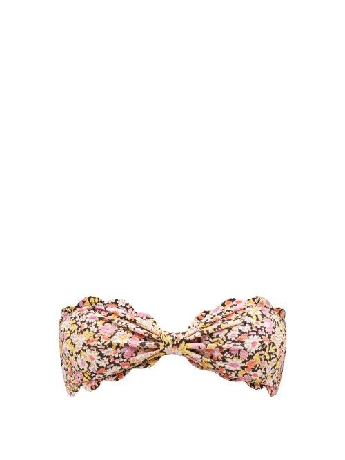 Marysia - Antibes Scalloped-edge Floral-print Bikini Top - Womens - Pink Floral
