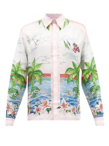 Casablanca - Ukiyo-e Print Silk-twill Shirt - Mens - Pink Multi