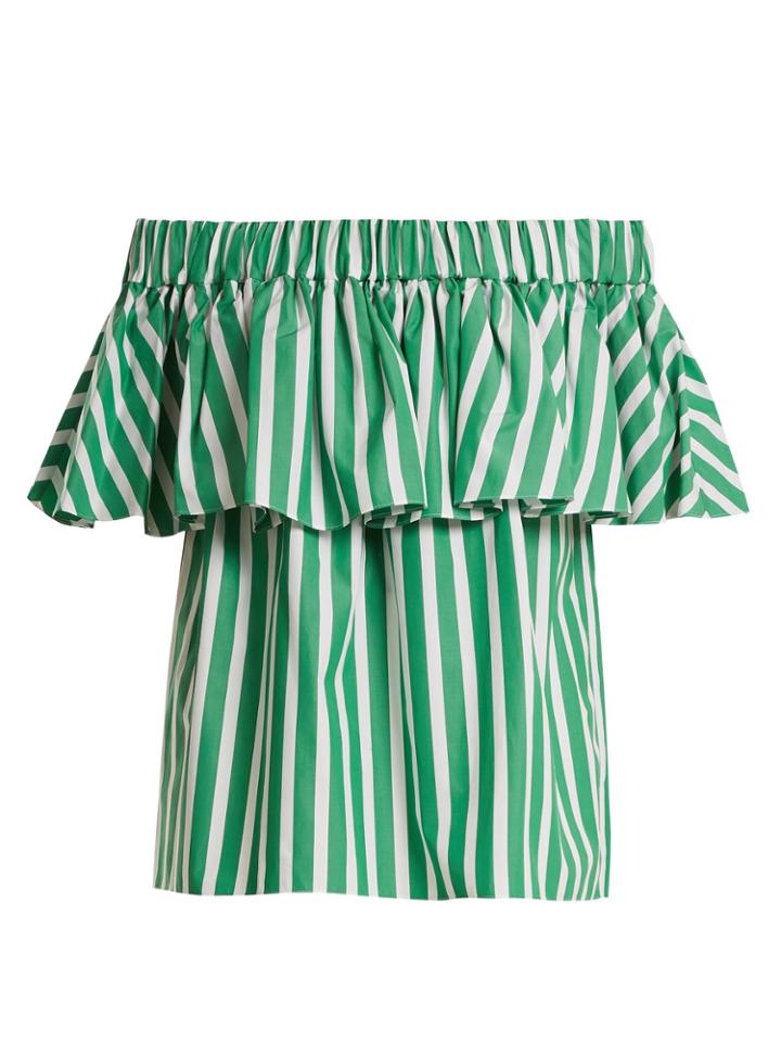 Maison Rabih Kayrouz Off-the-shoulder Striped-ruffled Top