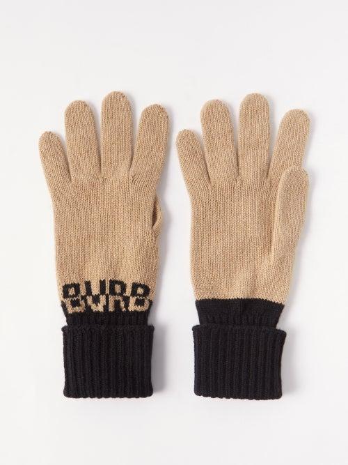 Burberry - Logo-jacquard Cashmere Gloves - Mens - Beige Black