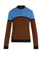 Matchesfashion.com Prada - Half Zip Stripe Panel Wool Sweater - Mens - Blue Multi