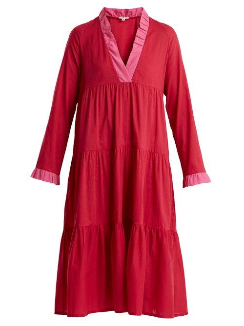 Matchesfashion.com Daft - V Neck Contrast Dress - Womens - Red Multi