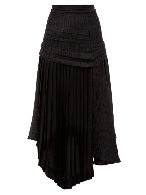 Matchesfashion.com Aje - April Asymmetric Pleated Midi Skirt - Womens - Black