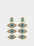 Begm Khan - Scarab Nazar 24kt Gold-plated Clip Earrings - Womens - Coral Turquoise