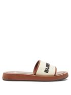 Burberry - Buckingham Leather And Embroidered-canvas Slides - Womens - Brown Beige