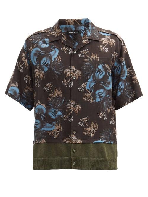 Matchesfashion.com Undercover - Statue And Palm-print Twill And Jersey Shirt - Mens - Black