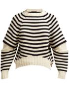 Matchesfashion.com Alexander Mcqueen - Slash Sleeve Wool Knit Sweater - Womens - Navy Multi