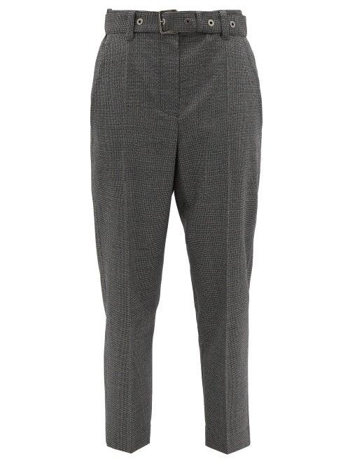 Matchesfashion.com Brunello Cucinelli - Belted Houndstooth Wool Trousers - Womens - Black White
