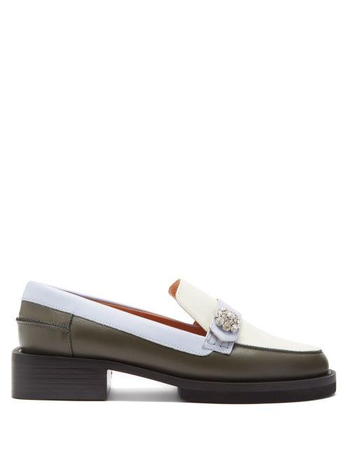 Ganni - Crystal-embellished Leather Loafers - Womens - White Multi