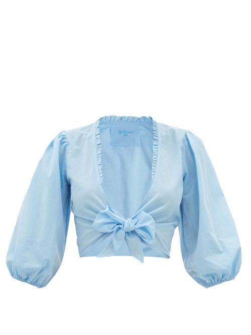 Loup Charmant - Carta Knotted Organic Cotton-poplin Top - Womens - Light Blue