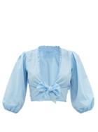 Loup Charmant - Carta Knotted Organic Cotton-poplin Top - Womens - Light Blue