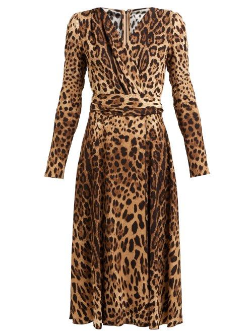 Matchesfashion.com Dolce & Gabbana - Rose And Leopard Print Ruffled Dress - Womens - Leopard