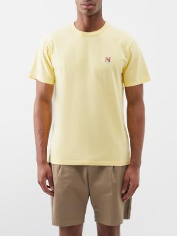 Maison Kitsun - Fox Head-patch Cotton-jersey T-shirt - Mens - Yellow