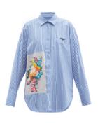 Matchesfashion.com Msgm - Floral-patch Striped Cotton-blend Shirt - Womens - Blue Stripe