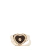 Anissa Kermiche - Heart Love Diamond, Onyx & 14kt Gold Ring - Womens - Yellow Gold